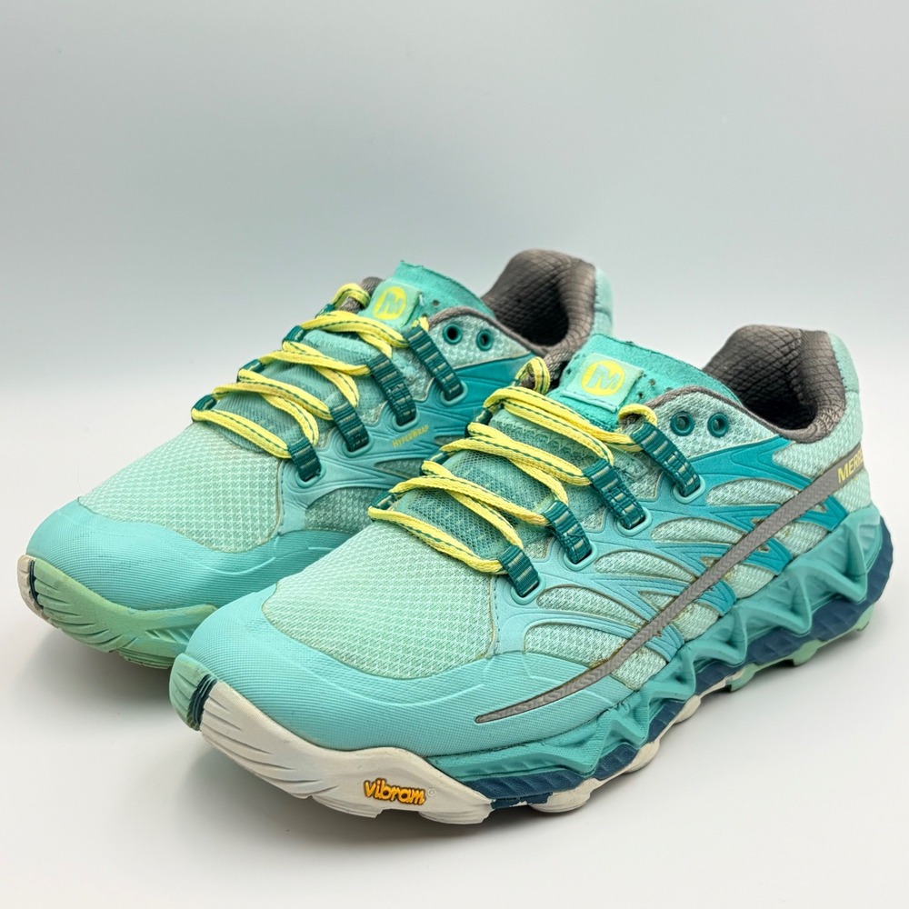 Merrell All Out Peak Womens 6.5 Trail Running Shoes Blue‎ Vibram MegaGrip